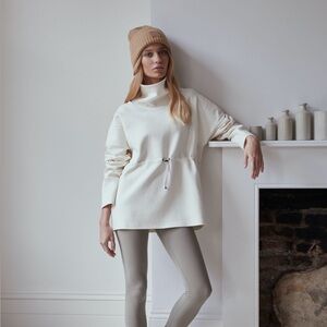 Varley Cream Drawstring Funnel-Neck Tunic Sweatshirt